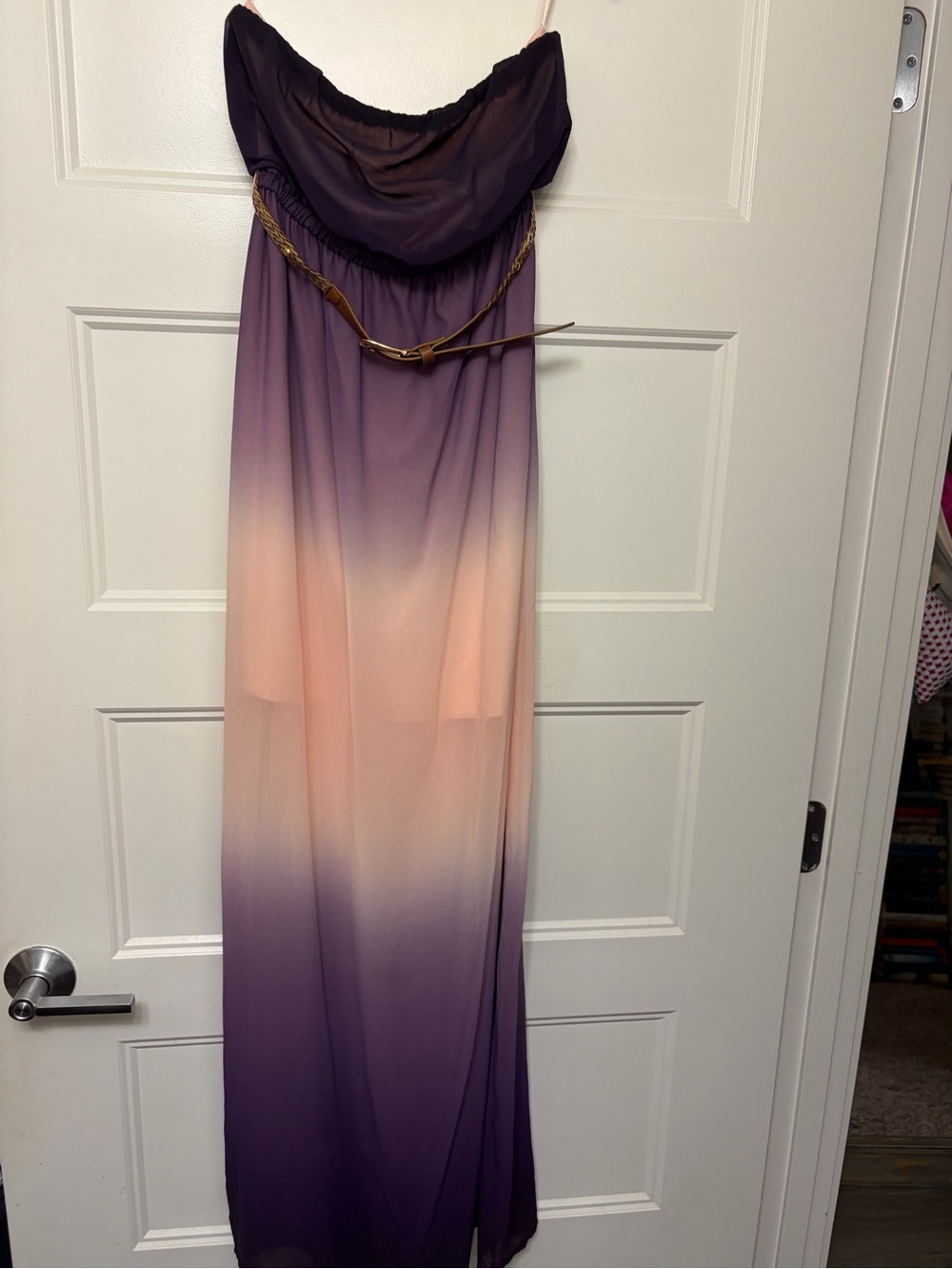 Ya Los Angeles Strapless Ombre Maxi Dress in Purple and Peach
